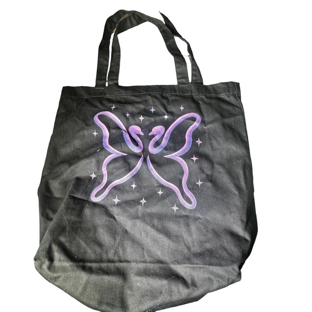Econcious Magic Butterfly Swan Organic Cotton  Tote Bag Black Purple